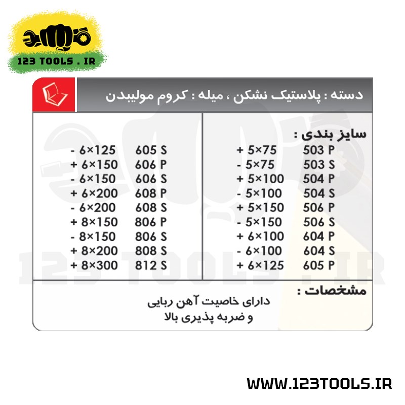 پیچ گوشتی تکی ضربه خور لایت ژاپن چهار سو 75*5 مدل 503P